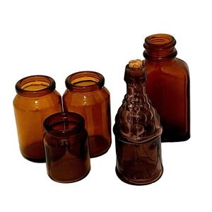Vintage Mini Brown Purple Glass‎ Jars Bottles Lot of 5 Home Decor DIY Crafting